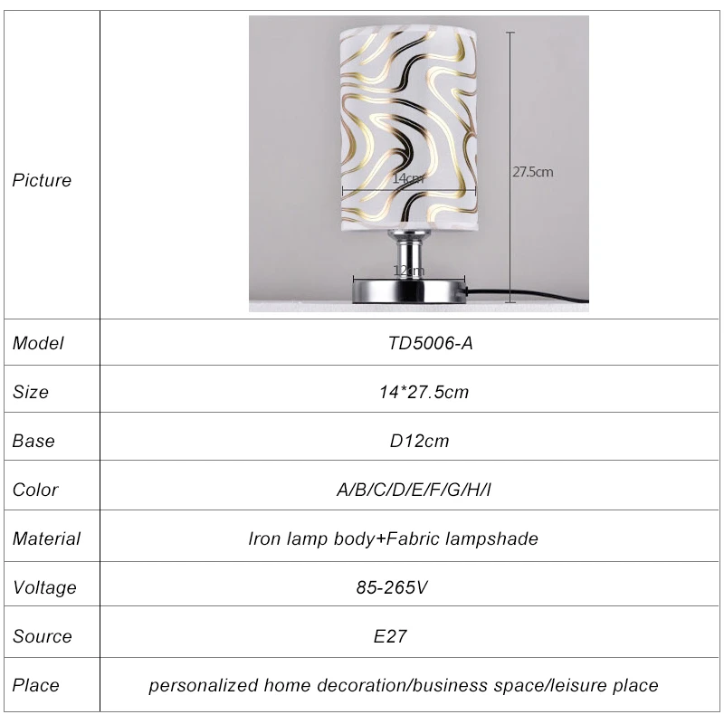 Asian Oriental Classic Iron Table Lamp with Printed Lampshade for Interior Projects