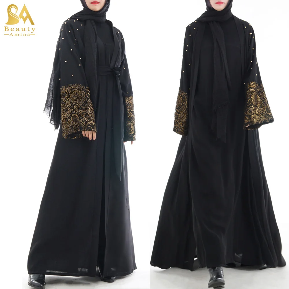 New Jubah Abaya Dubai Front Open Beading Dress Women Muslim Kimono ...