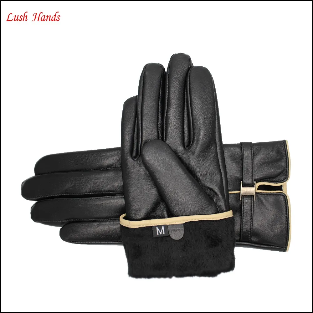 wholesale leather gloves with metal ring decorated women gloves