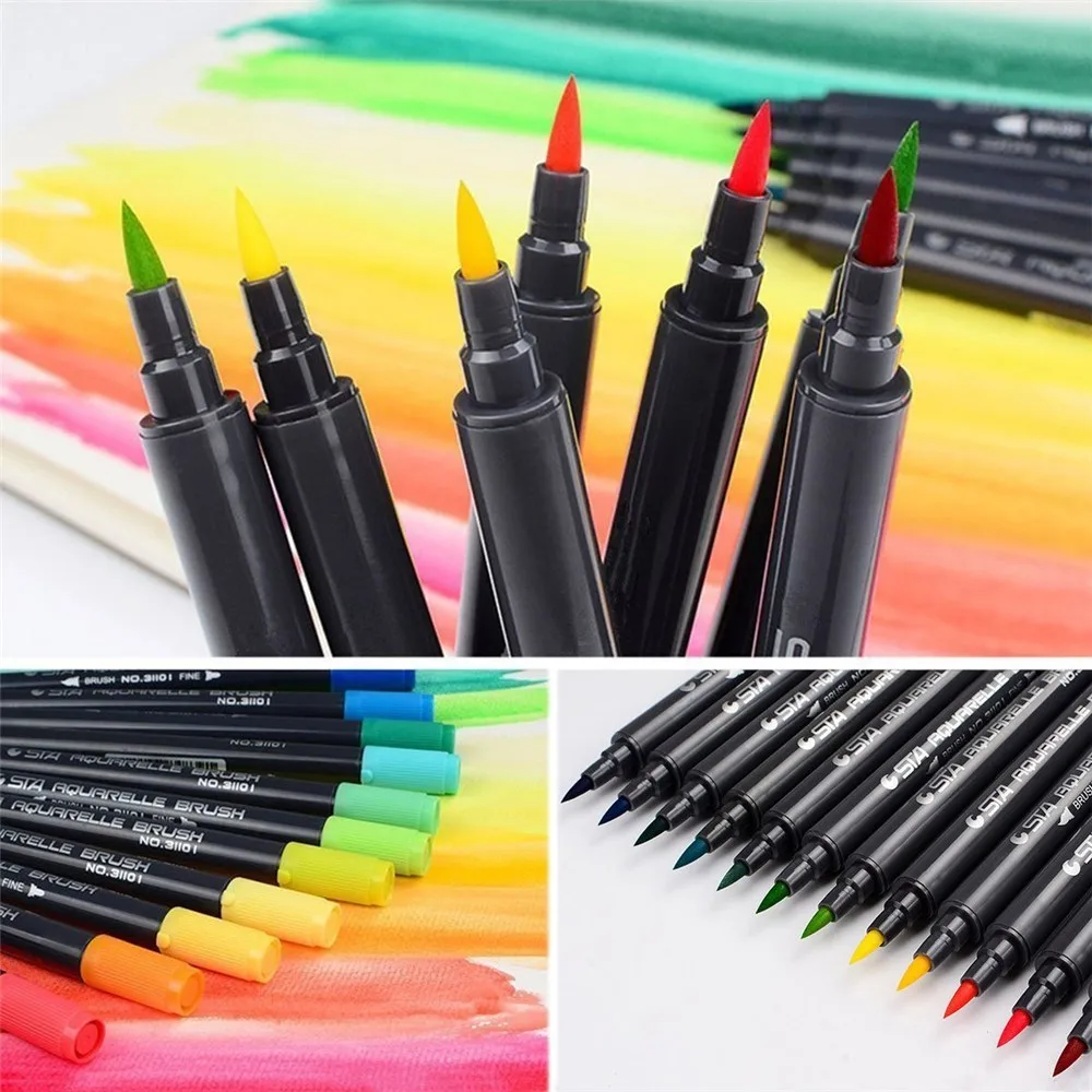 Premium Dual Tip Brush Markers,12 Color,Non-toxic Water Based Double