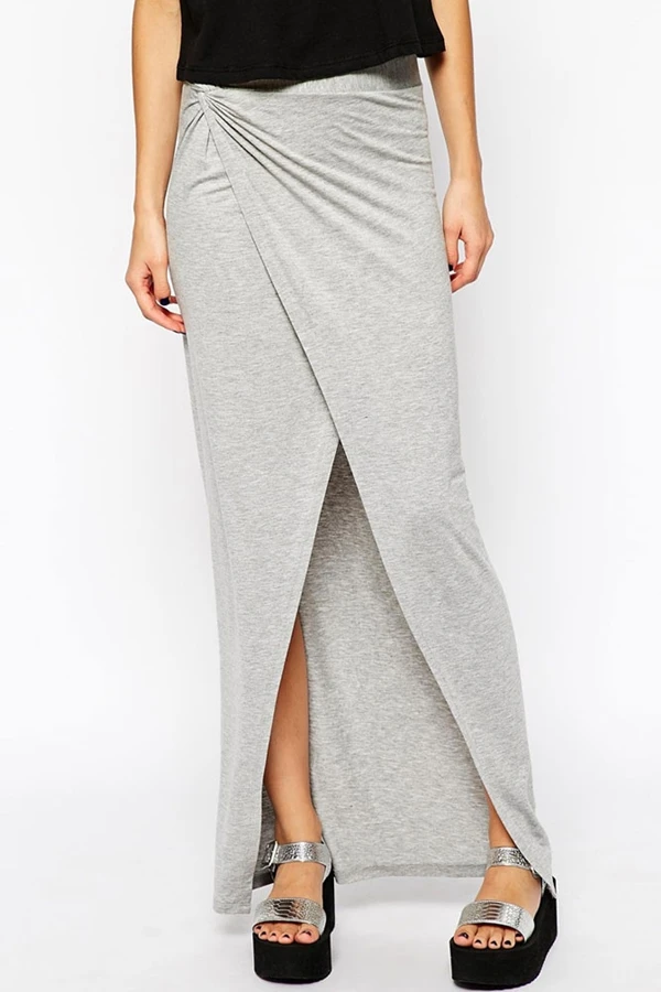 Buy Summer 2015 Sexy Trendy Gray Jersey Drape Front Slit Wrap Maxi
