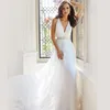 Delicate Beaded bridal gown Modest Soft Satin Mermaid Wedding Dresses With Lace Appliques Sheer Bridal Dress Illusion Back