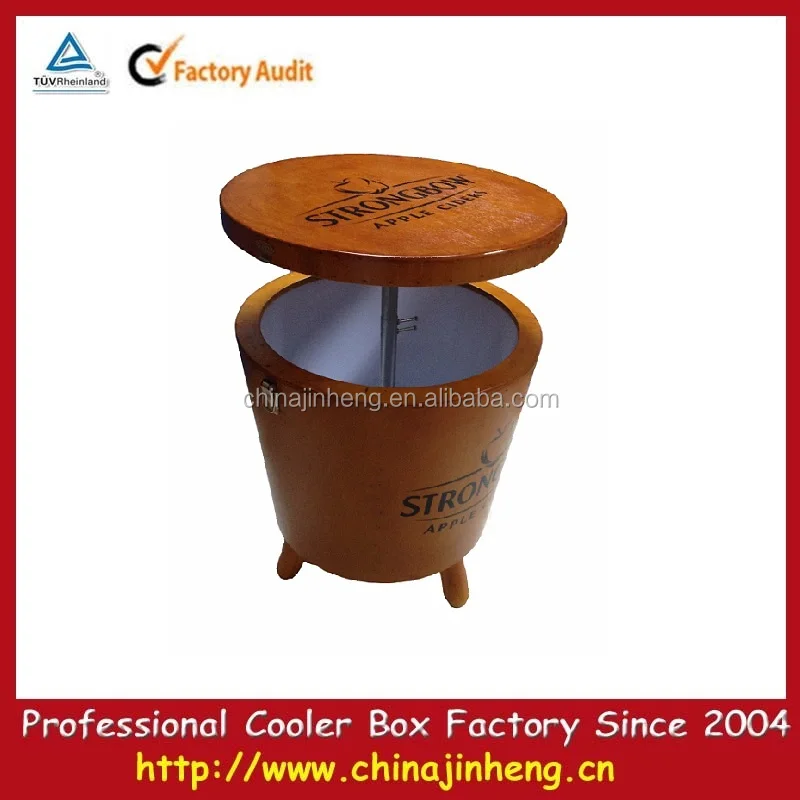 Table Insulated Wooden Cooler Box,Round Wooden Table Cooler Box Ice