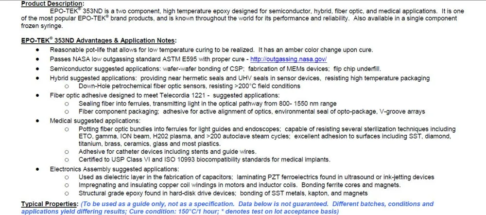 Fiber Optic EPO-TEK Epoxy Utility AB Glue 353ND