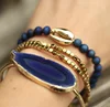 LS-D1057 Amazing natural cowrie shell charm stack bracelet sliced agate bangle