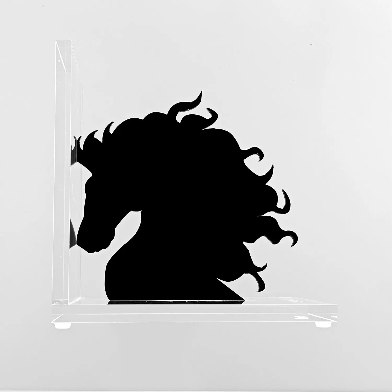 Acrylic Bookend - Horse Head. High Quality Modern Bookend Clear Acrylic (Perspex) Base and Laser Cut Horse Head Available in Black or White. (Black)