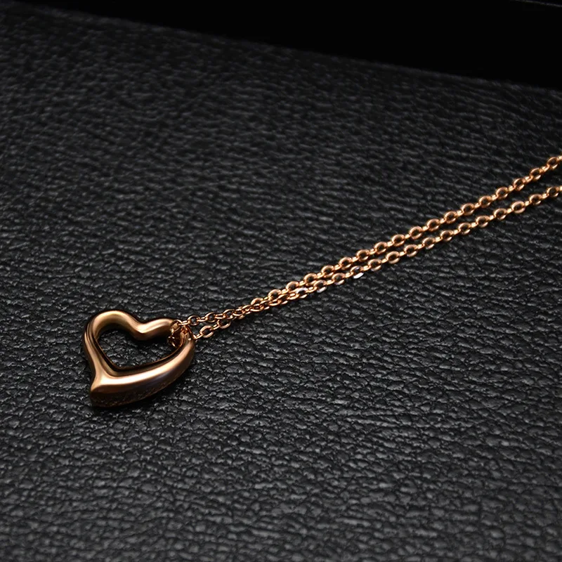 Latest Style Jewelry 316L Stainless Steel Rose Gold Color Heart Pendant Necklace for Women