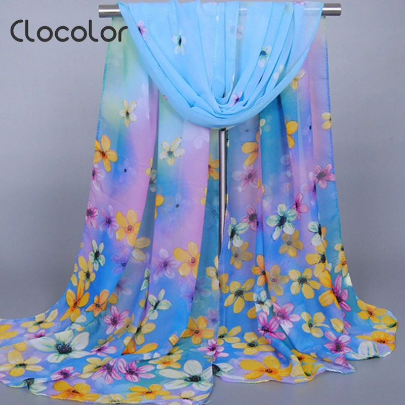 Clocolor Floral Printed Chiffon Scarves for Women Bohemia Style Colorful Beach Shawl scarf Autumn font b