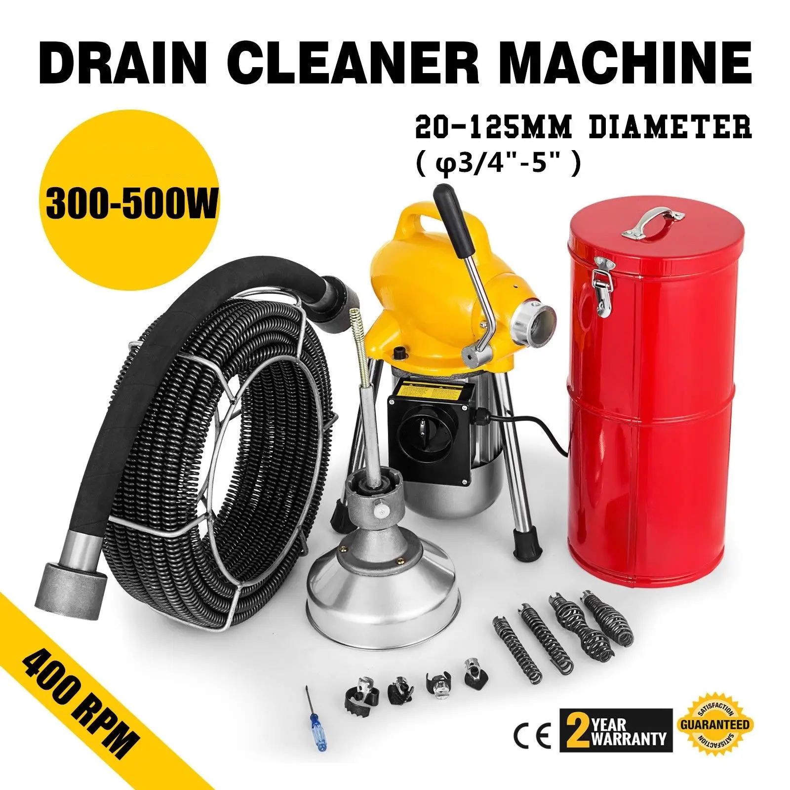 3/4"-5" Dia Sectional Pipe Drain Auger Cleaner Cleaning Machine 400W up to 100ft