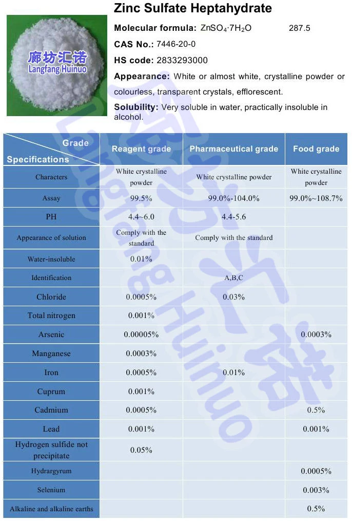 医药级 Znso4.7h2o 硫酸锌七水硫酸锌 Msds Coa Buy 硫酸锌 Coa，msds 硫酸锌 Znso4.7h2o