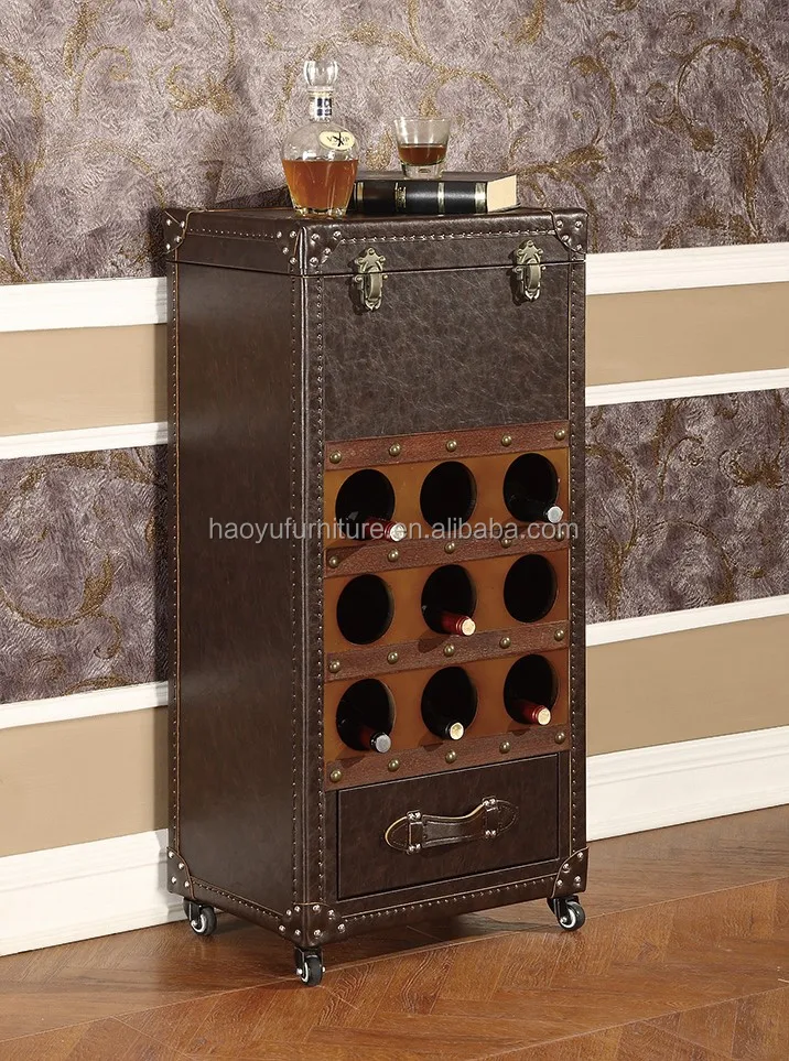 X022 Cuero Antiguo Gabinete Del Vino Vino Decorativo Antiguo Mueble Bar