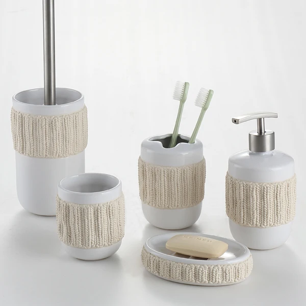 5pcs Cream Ceramic Fivepiece Set Bathroom Household Item Ecofriendly