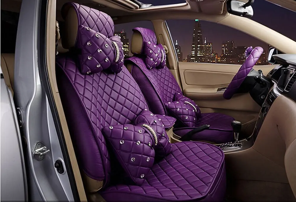 Buy Luxury Purple Car Seat Cover Set 3PC Sheepskin Long ...