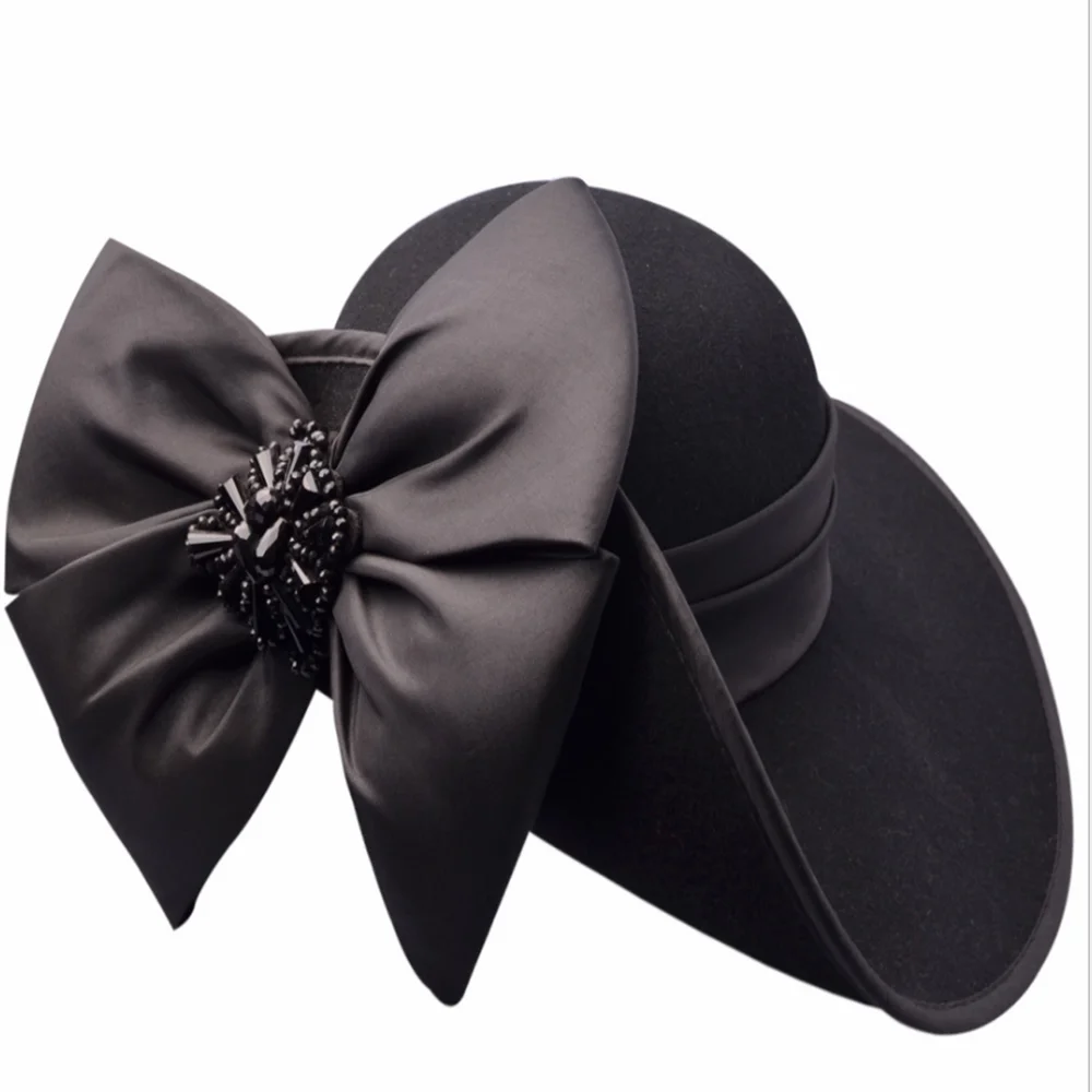 Wool Felt Ladies Big Bow Fancy Church 