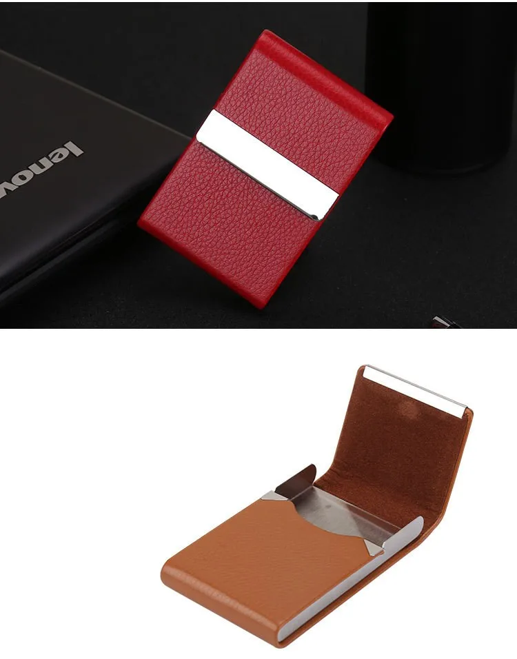 Holds 20 Business Cards Personalized Women Slim Pu Leather Business