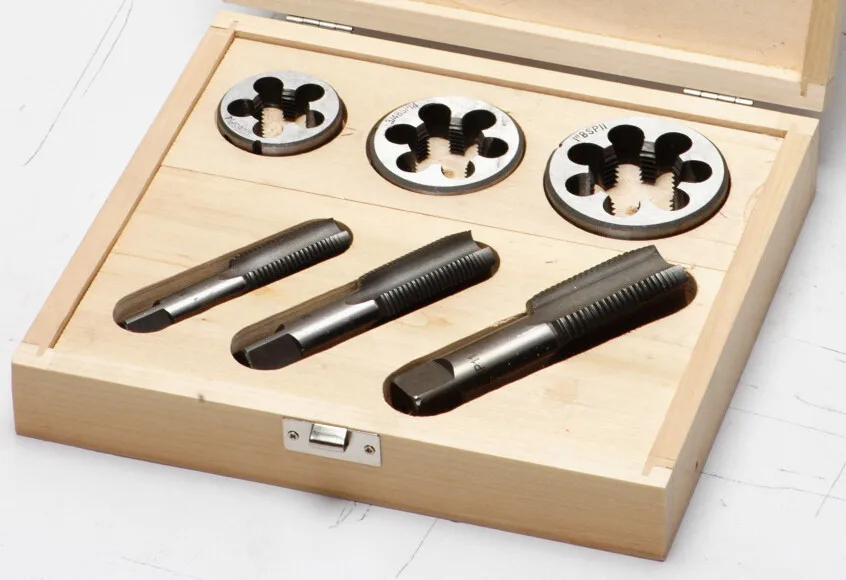 Industrial Electrician Tools Pipe Tap And Die Set Npt With Wooden Storage Case 6 Piece Buy Tap