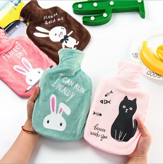 Rubber Hot Water Bottle For Cramps And Pain Relief With 2 Fleece Animal
