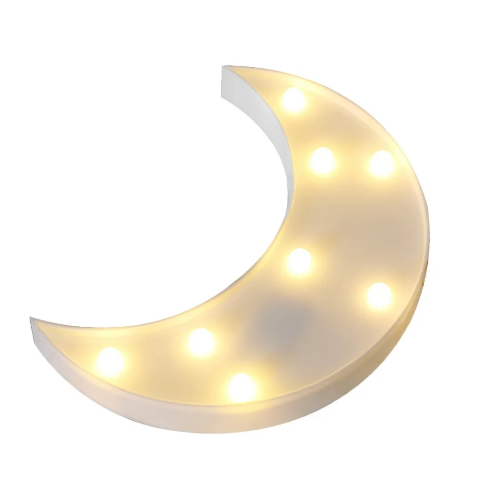 8 LEDs Crescent Moon Shaped Marquee Sign LED Lamp Night Light of Battery Operated for Christmas Wedding Decoration Yellow