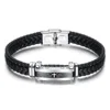 Trending Women Men's Jewelry Titanium Cross Scripture Bibble Bar Woven Leather Hand Bangle