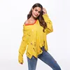 2018 Wholesale Pullover Women Short Cashmere Sweater With Hoody Loose V Neck Yellow Crocheted Sweater