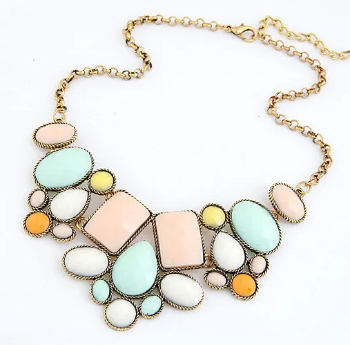 Star Jewelry 2014 New 5 Colors VinatgeJewelry Wholesale Gem Choker Charm Statement Retro Necklaces Pendants Gift
