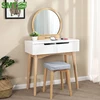 new model Wooden Make Up white Mirror Vanity Set with Stool and Drawer