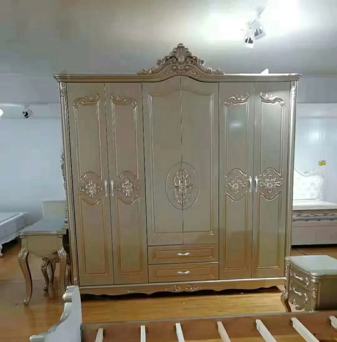six doors wardrobe antique European whole wardrobe French bedroom furniture wardrobe HC001