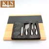 Rectangle design acacia wood slate serving board with knife set