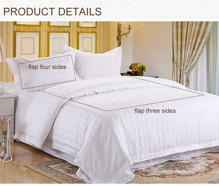 Luxury White Single Bed Satin Fabric Stripe Bedclothes Duvet Covers Bed Sheet Bed Linen Bedding