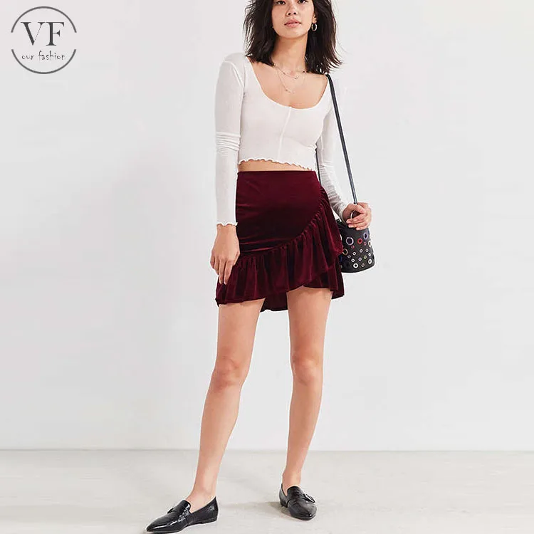 Burgundy Ruffle Cheap Winter Fashion 