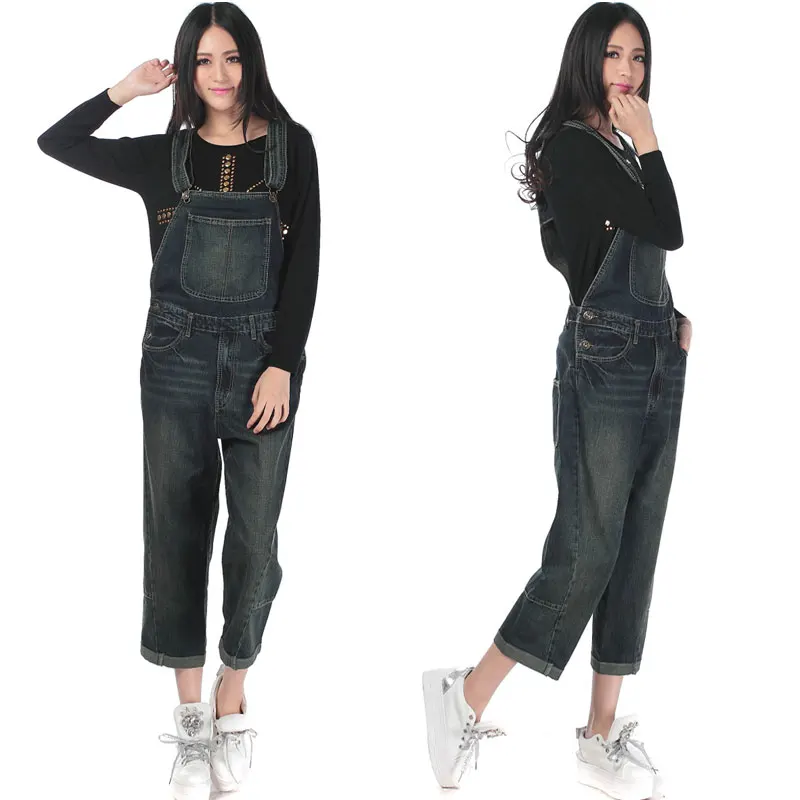 Pandapang Womens Bib Ripped Hole Braces Denim Jeans Jumpsuit Washed Overalls