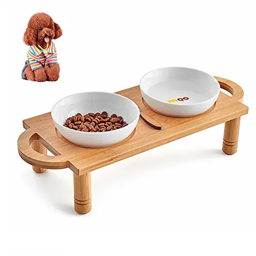 elevated dog feeder with ceramic bowls