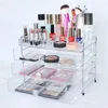 Upper Compartments 3 Drawers Cosmetic Storage With Crystal Knobs,Custom Hot Selling Clear Acrylic Makeup Organizer With Drawers