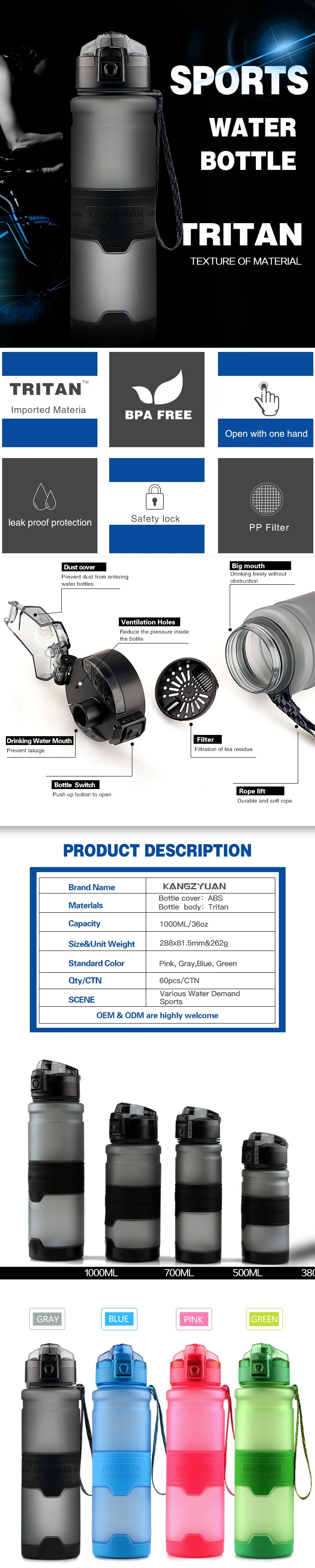 Factory wholesale plastic drink water sports bottle with logo