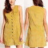yellow snap button -up dress with chest flap pocket V-neckline women dress fashion elegant mini dress