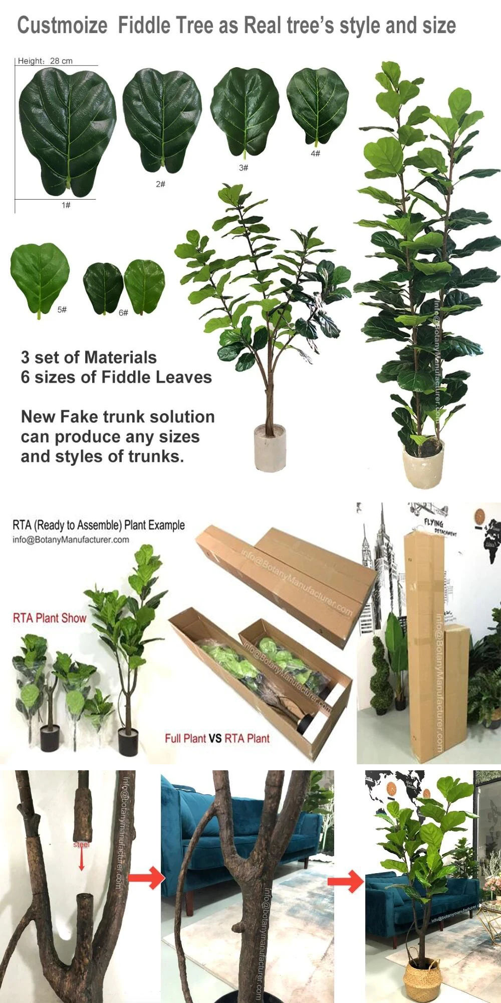 Artificial Fiddle Leaf Fig Tree,Artificial Ficus Lyrata Plant,Small