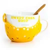 kid soup mug with bright tone yellow silicone coat for home