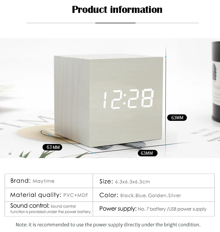 Modern Small Cube Wooden Alarm Clock Led With Temperature Year Buy