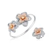 Dubai fashion blossom design cubic zirconia bangle and ring bangle bracelet woman