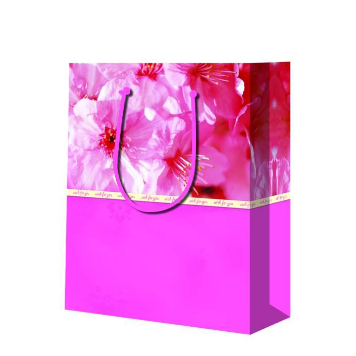 2019 New Design Recyclable Customized Purple Wine Bottle Packaging Paper Gift Bag With Handles