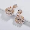 2019 Spring New Arrival Double Round Leopard Grain Acrylic Earring Multiple Crystal Jeweled Statement Earrings for Women