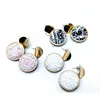 Zooying Fashion fabric 925 silver stud with checkered circular surface gold stud earring