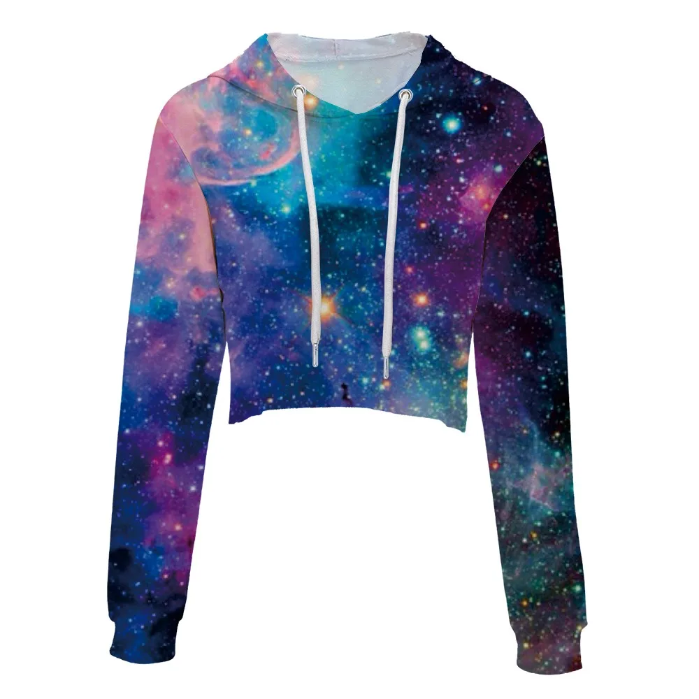 Womens 3D Print Hoodies Crop Top Colorful Graphic Pullover Sportswear