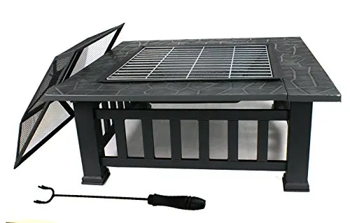3 in 1 Square BBQ Fire Pit with Cooking mesh table cover heavy duty patio fire place outdoor garden backyard fire pit
