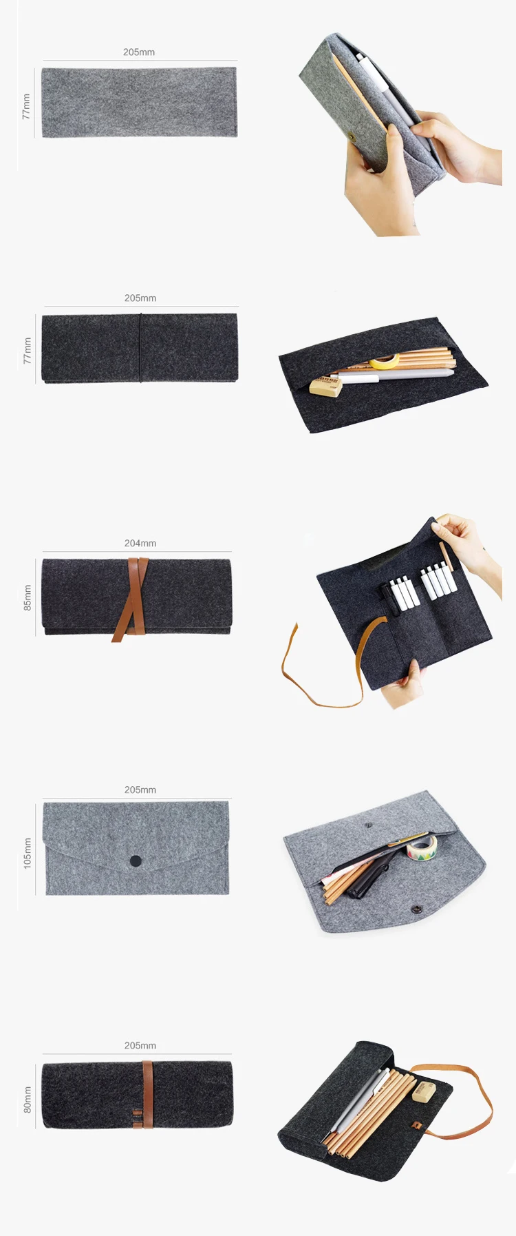 Cheap promotional felt pencil holder foldalbe pencil bags 