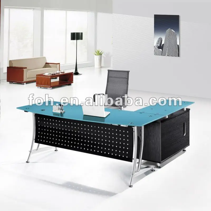 Blue Glass Top Modern Office Furniture Office Table Fohj 8058