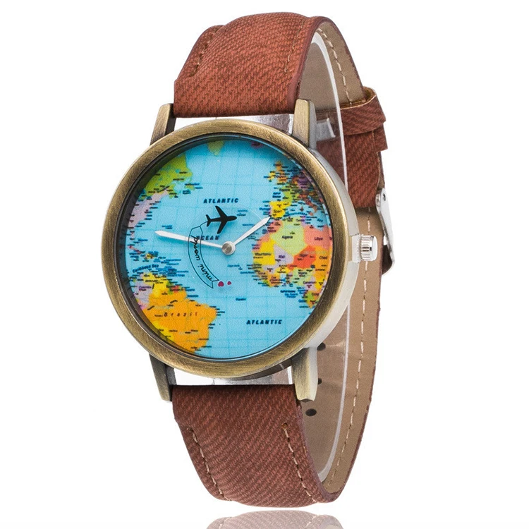 2018 Fashion Watch Around The World Globe Watch Hot Leather Globe ...