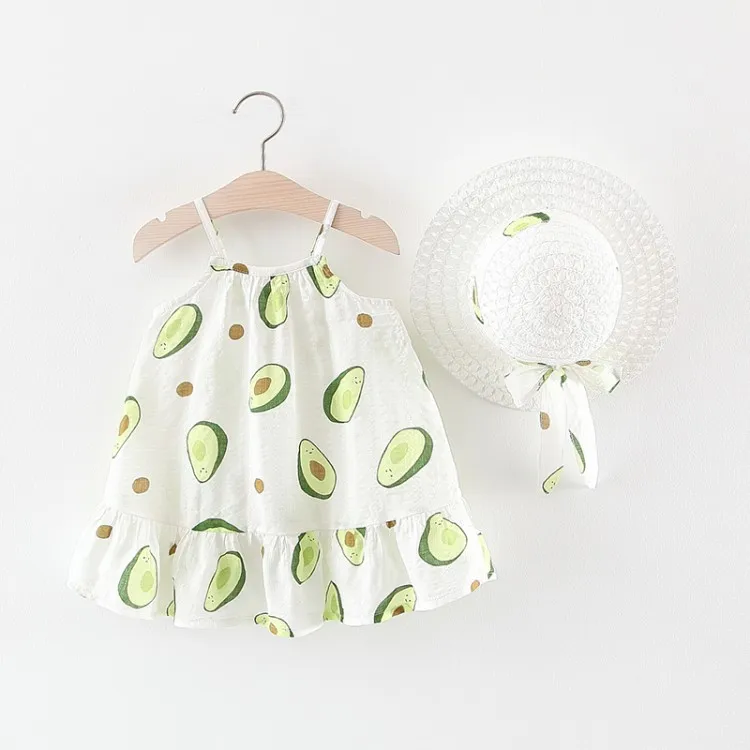 Fashion avocado printing two piece set for baby girls kids clothing