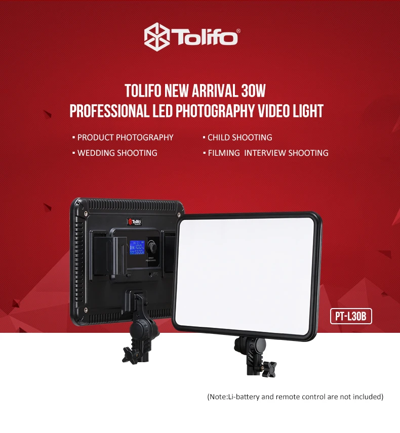 Tolifo Ultra Slim Pad Dimmable Studio LED Panel Light Photography Soft Light LED Camera Video Light for Film Shooting