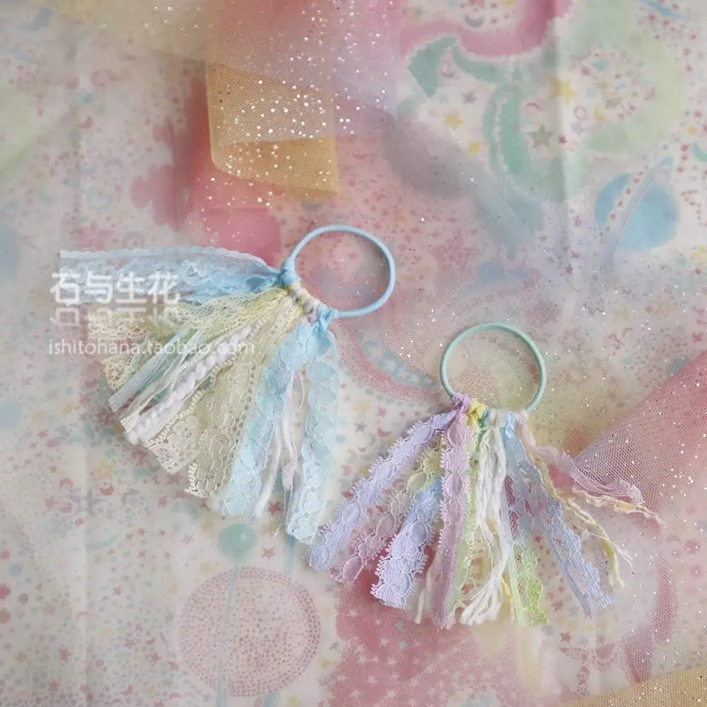 usongs Custom stone and flower handmade lace wool fringed hair circle rainbow gradient Macaron mint lemon Summer